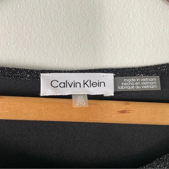 NWT New Calvin Klein Woman Black Metallic Thread Tie Side Long Sleeve Top 2X - Picture 4 of 6